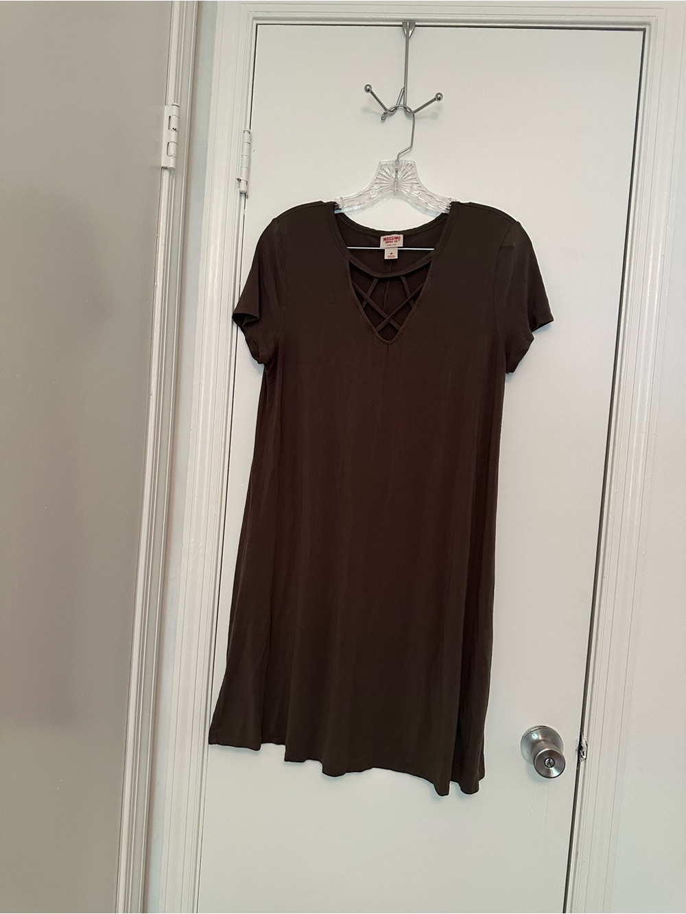 Mossimo Supply Co. Army Green Short-Sleeve Crisscross V-Neck Dress